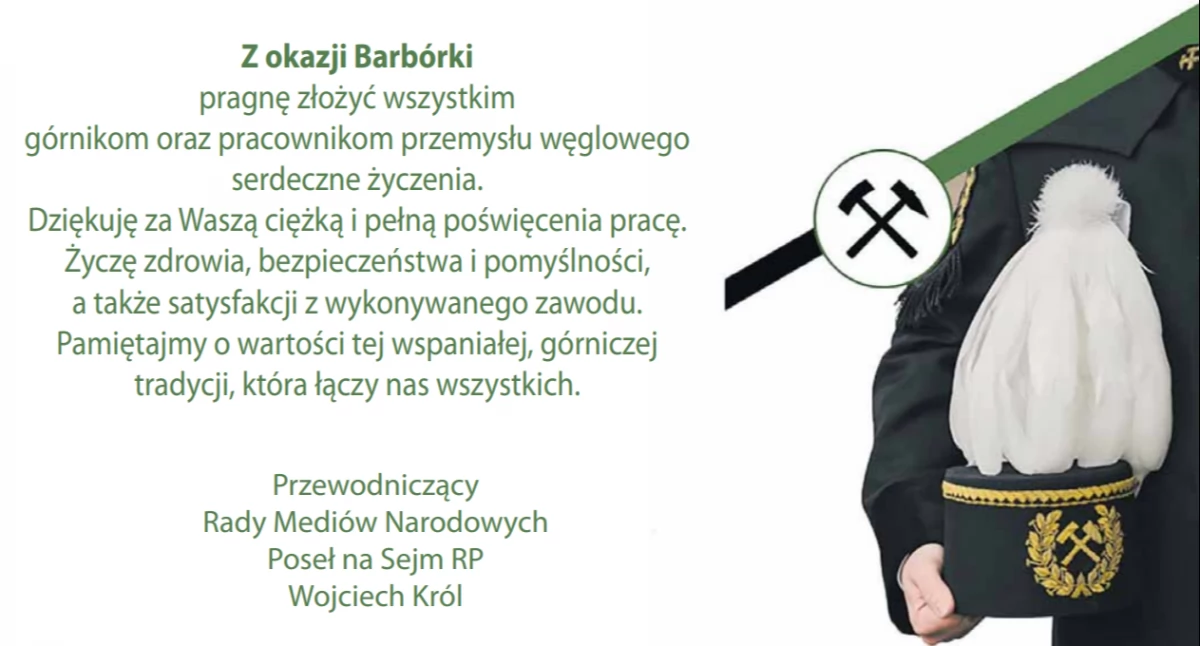 NEWS, Życzenia okazji Barbórki posła Wojciecha Króla - zdjęcie, fotografia