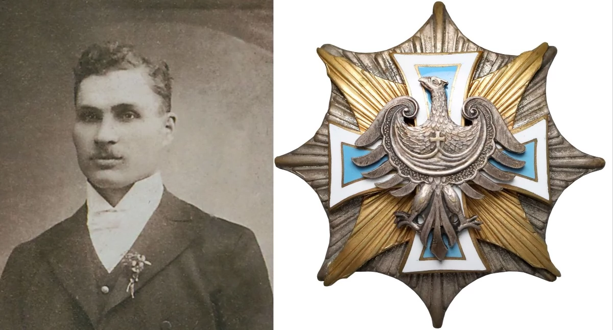 Władysław Falecki – powstaniec śląski, pradziadek autora. Na drugiej ilustracji Odznaka honorowa 