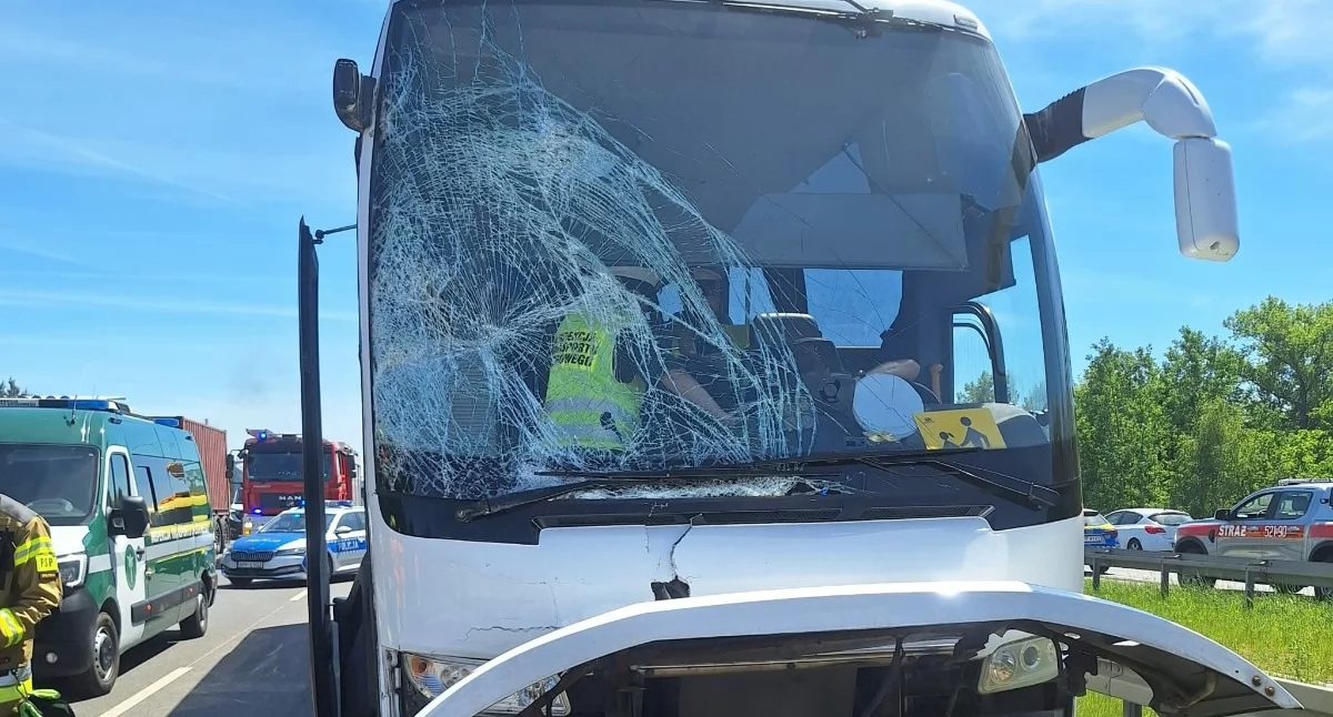 Wypadki drogowe, Zderzenie dwóch autokarów autostradzie Mysłowicach Dwoje nastolatków trafiło szpitali - zdjęcie, fotografia