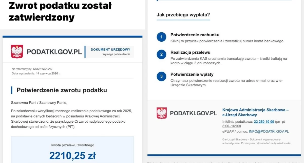 Kronika kryminalna, Uwaga fałszywe wiadomości zwrocie podatku - zdjęcie, fotografia