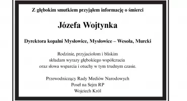 Kondolencje z powodu śmierci Józefa Wojtynka od posła Wojciecha Króla